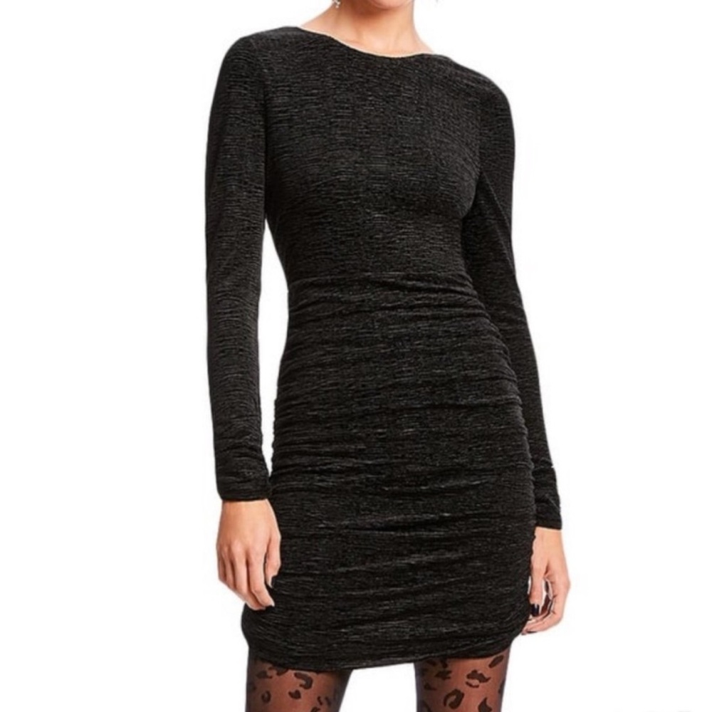 LINI Women’s BlackDevon Ruched Stretch Plisse Velvet Bodycon Dress NWT - Picture 3 of 9